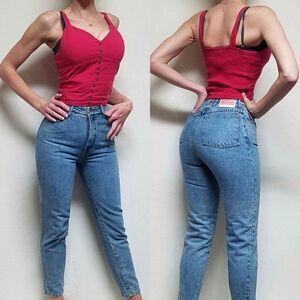 VINTAGE 1980s Bongo Light Stone Wash High Waisted Slim Tapered Skinny Leg Jeans